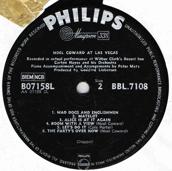 Noël Coward : Noel Coward At Las Vegas (LP, Album)