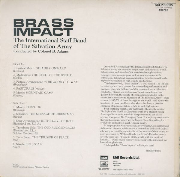 International Staff Band Of The Salvation Army : Brass Impact (LP, Album)