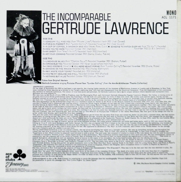Gertrude Lawrence : The Incomparable Gertrude Lawrence (LP, Comp, Mono)