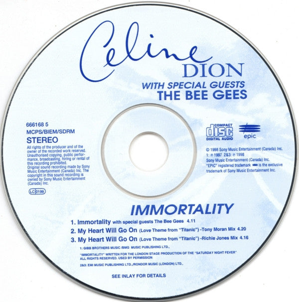 Celine Dion* With Special Guests The Bee Gees* : Immortality (CD, Single)
