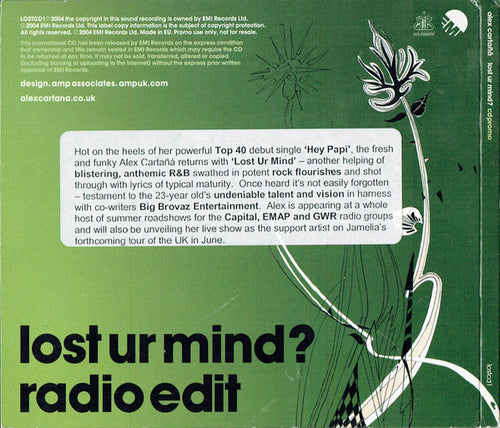 Alex Cartañá : Lost Ur Mind? (CD, Single, Promo)