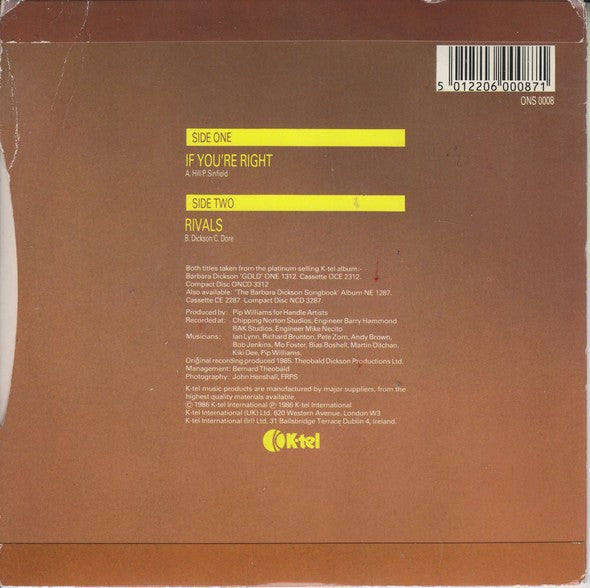 Barbara Dickson : If You're Right (7", Single)
