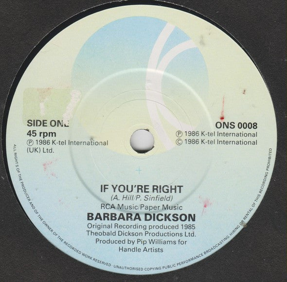 Barbara Dickson : If You're Right (7", Single)