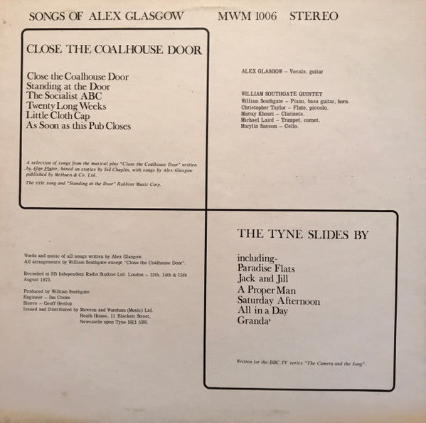 Alex Glasgow with The William Southgate Quintet : Songs Of Alex Glasgow (LP)