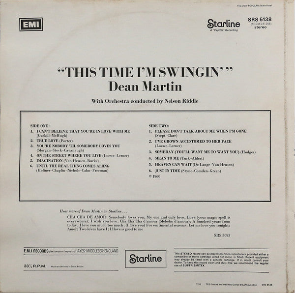Dean Martin : This Time I'm Swingin' (LP, Album, RE)