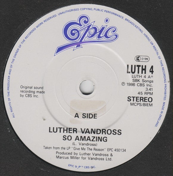 Luther Vandross : So Amazing (7", Single)