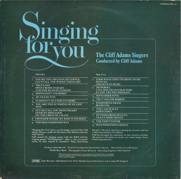 The Cliff Adams Singers Conducted By Cliff Adams : Singing For You (LP)