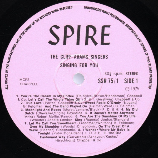 The Cliff Adams Singers Conducted By Cliff Adams : Singing For You (LP)