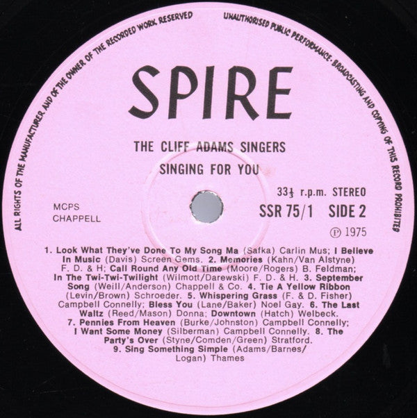 The Cliff Adams Singers Conducted By Cliff Adams : Singing For You (LP)