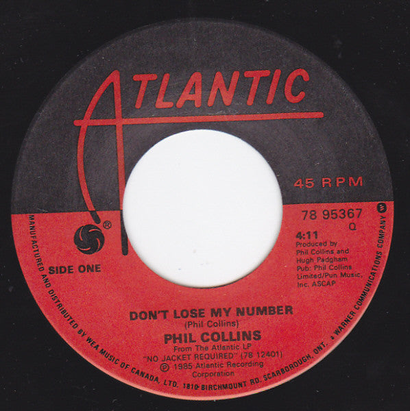 Phil Collins : Don't Lose My Number (7")