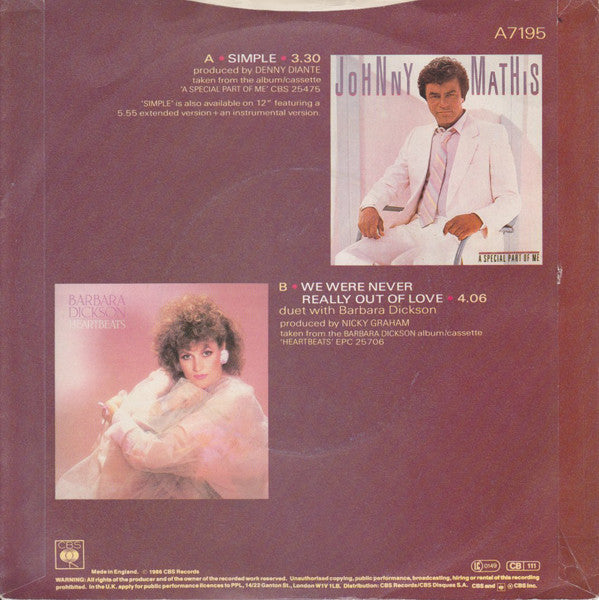 Johnny Mathis : Simple (7", Single)