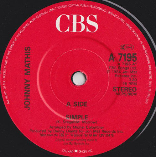 Johnny Mathis : Simple (7", Single)