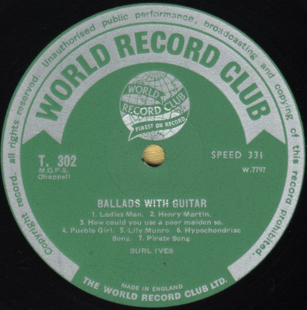 Burl Ives : Ballads With Guitar (LP, Album, RE)