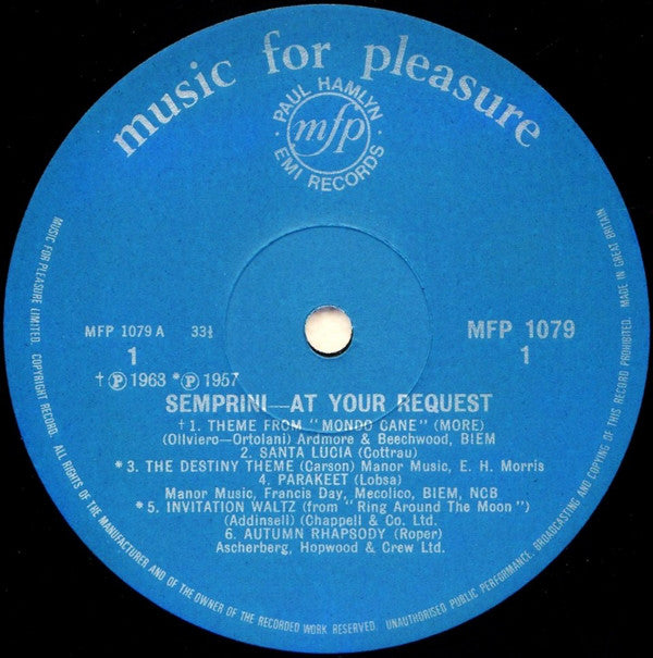 Alberto Semprini : Semprini At Your Request (LP, Comp, Mono, RE)