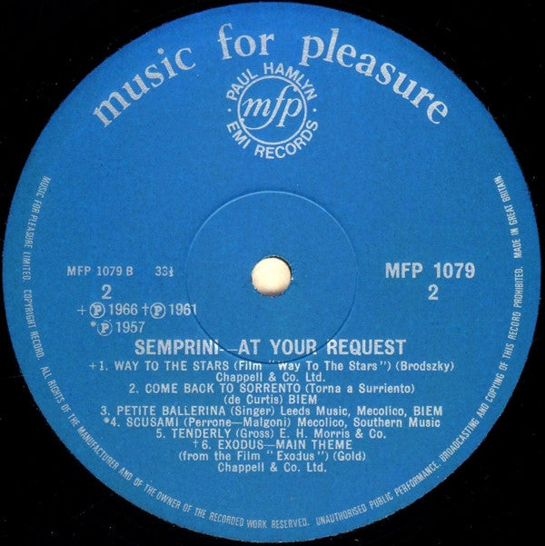 Alberto Semprini : Semprini At Your Request (LP, Comp, Mono, RE)