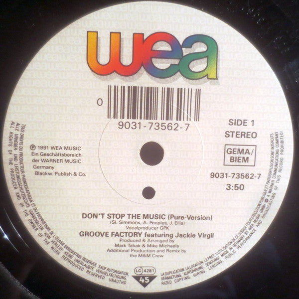 Groove Factory Feat. Jackie Virgil : Don't Stop The Music (7", Single)