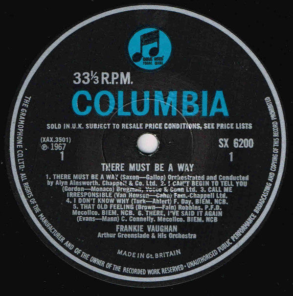 Frankie Vaughan With Arthur Greenslade And His Orchestra : There Must Be A Way (LP, Album, Mono)