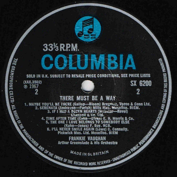 Frankie Vaughan With Arthur Greenslade And His Orchestra : There Must Be A Way (LP, Album, Mono)