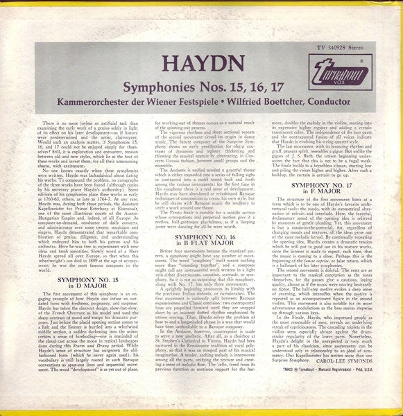 Joseph Haydn, Kammerorchester Der Wiener Festspiele, Wilfried Boettcher : Symphonies Nos. 15, 16, 17 (LP)