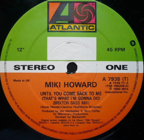 Miki Howard : Until You Come Back To Me (That's What I'm Gonna Do) (Brixton Bass Mix) (12", Single)