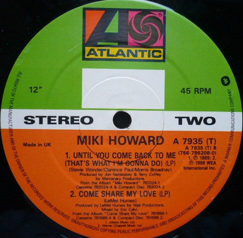 Miki Howard : Until You Come Back To Me (That's What I'm Gonna Do) (Brixton Bass Mix) (12", Single)