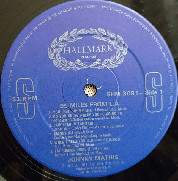 Johnny Mathis : 99 Miles From L.A. (LP, Comp)
