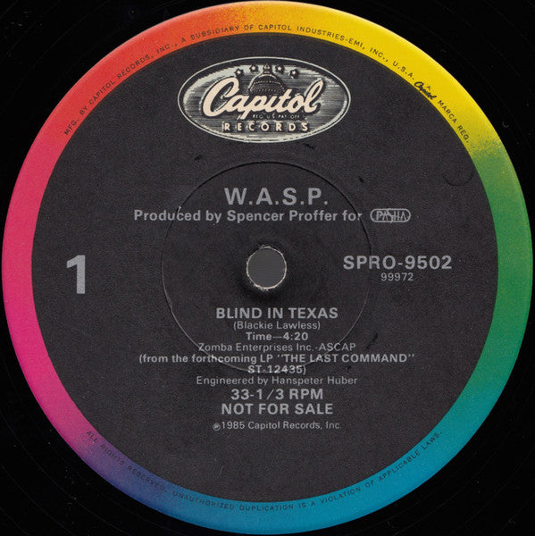 W.A.S.P. : Blind In Texas (12", Single, Promo)