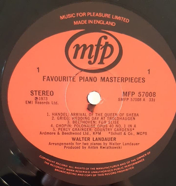 Walter Landauer : Favourite Piano Masterpieces With The Two Pianos Of Walter Landauer (LP, Album)
