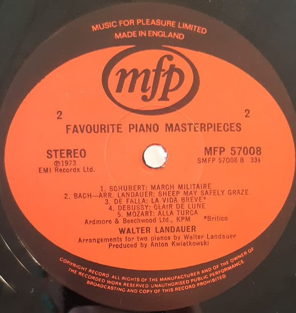Walter Landauer : Favourite Piano Masterpieces With The Two Pianos Of Walter Landauer (LP, Album)