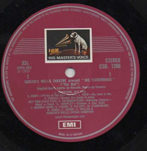 Sadler's Wells Opera Company, Johann Strauss Jr., Vilem Tausky : Die Fledermaus (The Bat) (LP, RP, Pur)