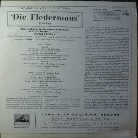 Sadler's Wells Opera Company, Johann Strauss Jr., Vilem Tausky : Die Fledermaus (The Bat) (LP, RP, Pur)