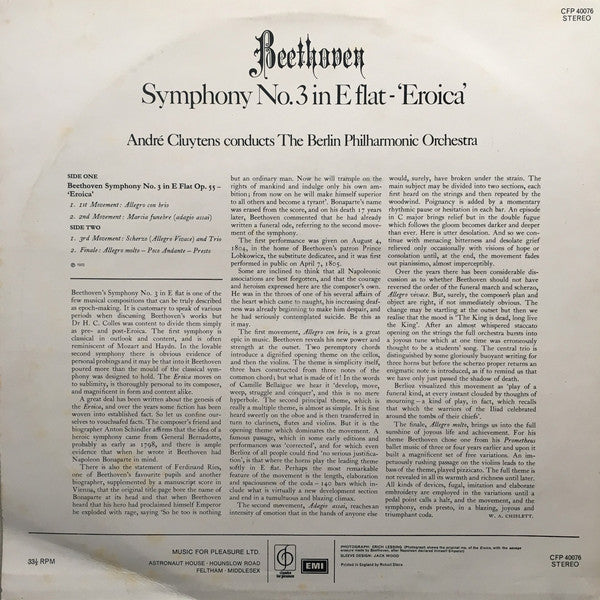 Ludwig van Beethoven / André Cluytens Conducts Berliner Philharmoniker : Symphony No.3 In E Flat Major, Op. 55 - "Eroica" (LP)