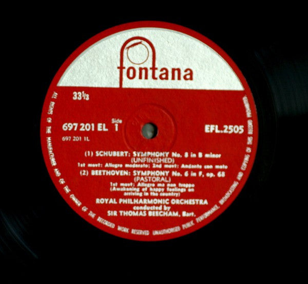Franz Schubert / Ludwig van Beethoven ; Royal Philharmonic Orchestra, Sir Thomas Beecham : Symphony No. 8 "Unfinished" / Symphony No.6 "Pastoral" (LP, Mono)