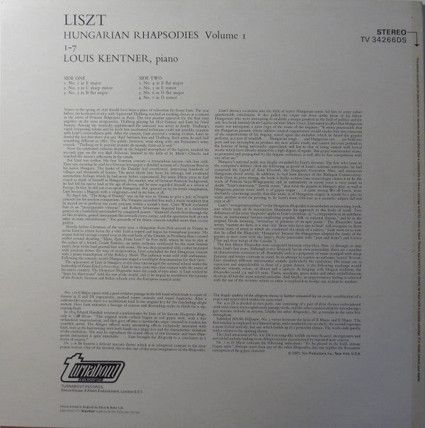 Franz Liszt, Louis Kentner : Hungarian Rhapsodies Volume 1 (1-7) (LP)