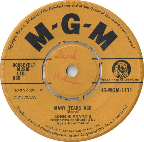 Connie Francis : Many Tears Ago / Senza Mama (With No One) (7", Single)