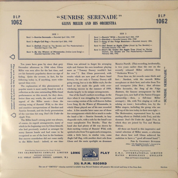 Glenn Miller And His Orchestra : Sunrise Serenade (10", Comp, Mono)