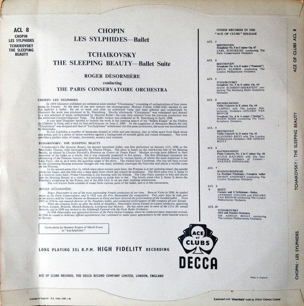 Frédéric Chopin / Pyotr Ilyich Tchaikovsky, Roger Désormière, Orchestre De La Société Des Concerts Du Conservatoire : Les Sylphides / The Sleeping Beauty (LP, Mono, Red)