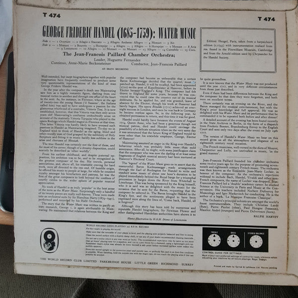 Georg Friedrich Händel : Water Music (LP, Album, Mono, Club)