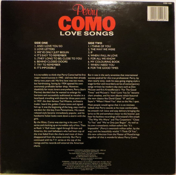 Perry Como : Love Songs (LP, Comp)