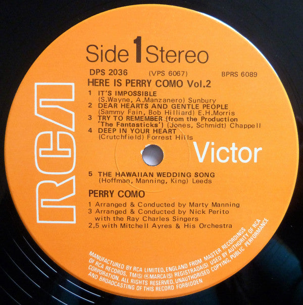 Perry Como : Here Is Perry Como Vol. 2 (2xLP, Comp)