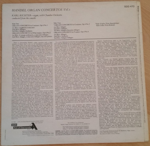 Georg Friedrich Händel, Karl Richter Und Sein Kammerorchester : Organ Concertos Vol. 1 (LP, RE)