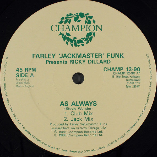 Farley "Jackmaster" Funk Presents Ricky Dillard : As Always (12")