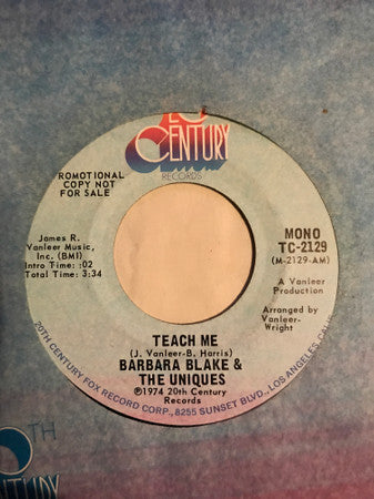 Barbara And The Uniques : Teach Me (7", Promo)