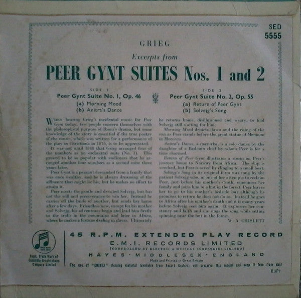 Edvard Grieg, Walter Susskind Conducting Philharmonia Orchestra : Peer Gynt (7", EP, Mono, RE)