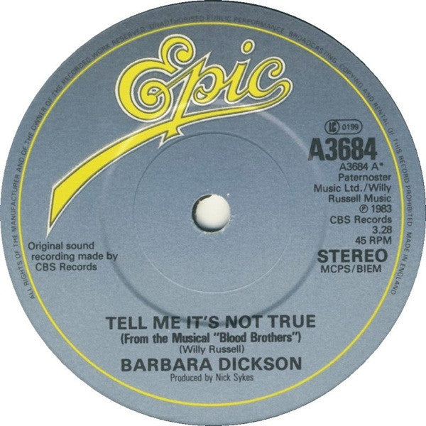 Barbara Dickson : Tell Me It's Not True (7")