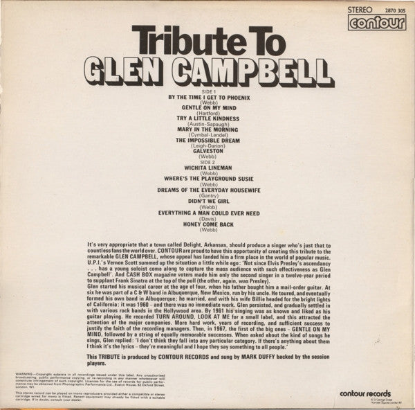 Mark Duffy (3) : Tribute To Glen Campbell (LP)