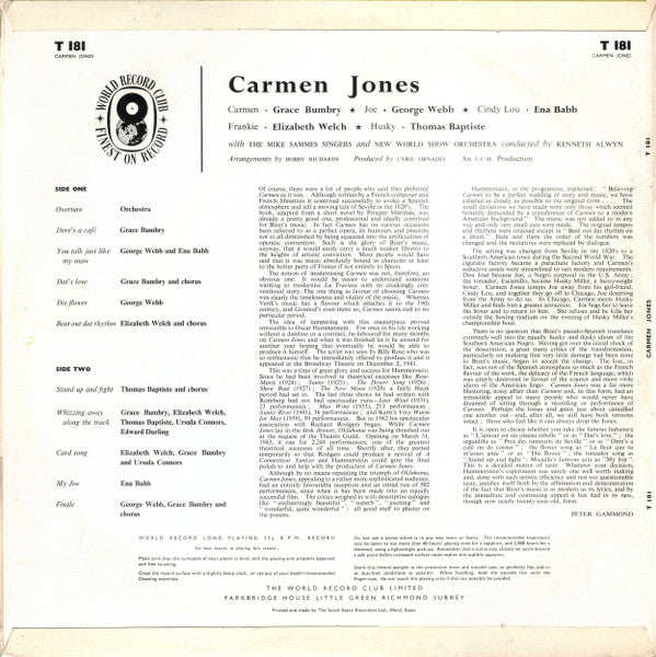 Mike Sammes Singers With The New World Show Orchestra : Carmen Jones (LP, Album, Club)