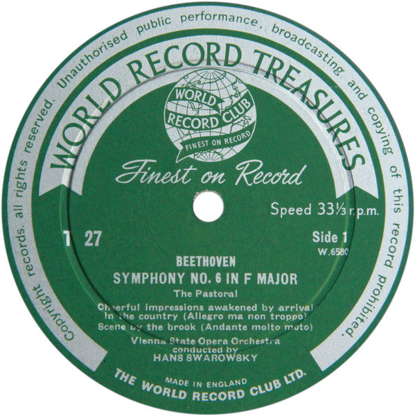 Ludwig van Beethoven / Orchester Der Wiener Staatsoper Conducted By Hans Swarowsky : Symphony No. 6 In F Major (Pastoral) Opus 68 (LP, Mono, Club)