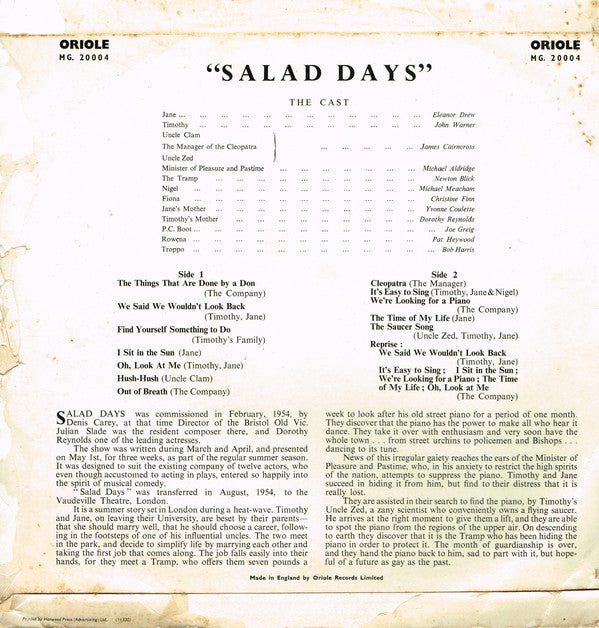 "Salad Days" Original Cast : Selection Of The Songs From Salad Days (LP, Album, Mono)