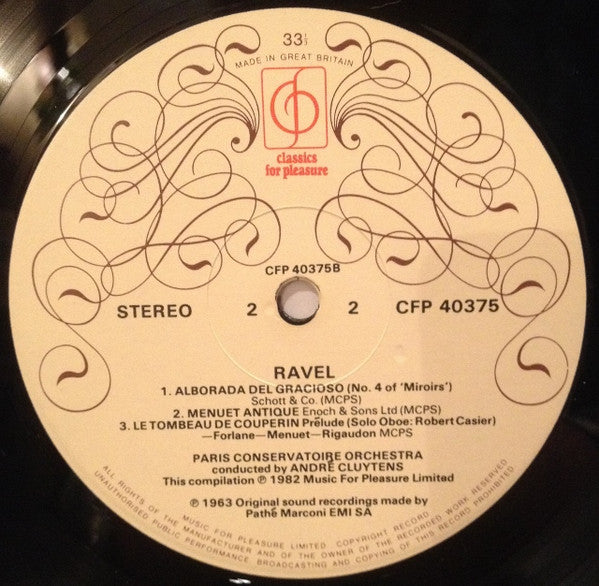 Maurice Ravel - Orchestre De La Société Des Concerts Du Conservatoire, André Cluytens : Boléro / Rapsodie Espagnole / Le Tombeau De Couperin / Menuet Antique / Alborada Del Gracioso (LP)